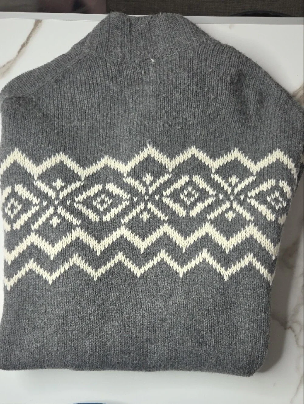 Men's Gray Button Nordic Pattern Sweater with Ivory Accent